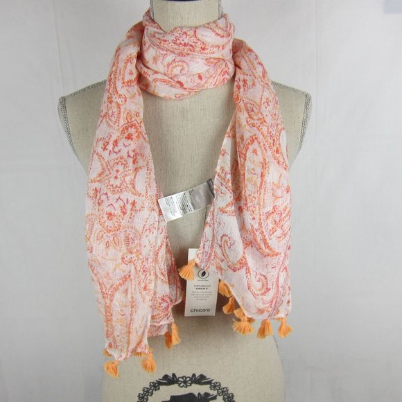 Chico's Accessories - NWT CHICO'S Boho Paisley Linen Oblong 20" x 72" Scarf with Tassel  Coastal Trim